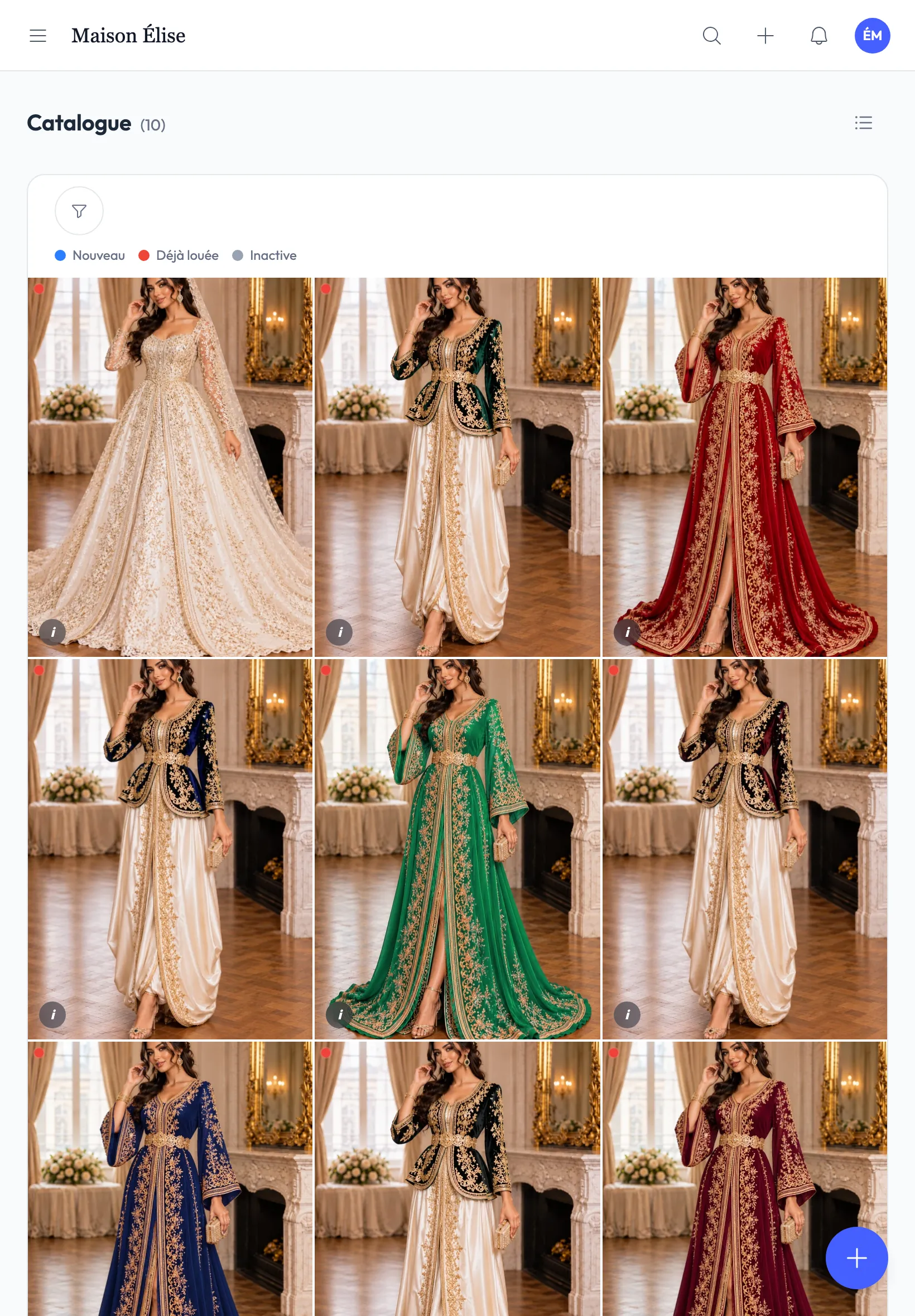 Catalogue des tenues sur tablette : caftans, karakous et robe de mariée